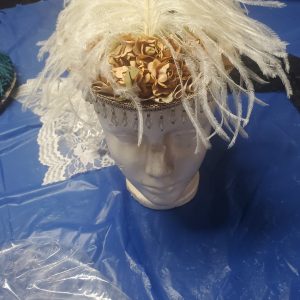 ladies day cap, white, gold flowers