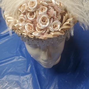 ladies day cap, cream with cream flowers